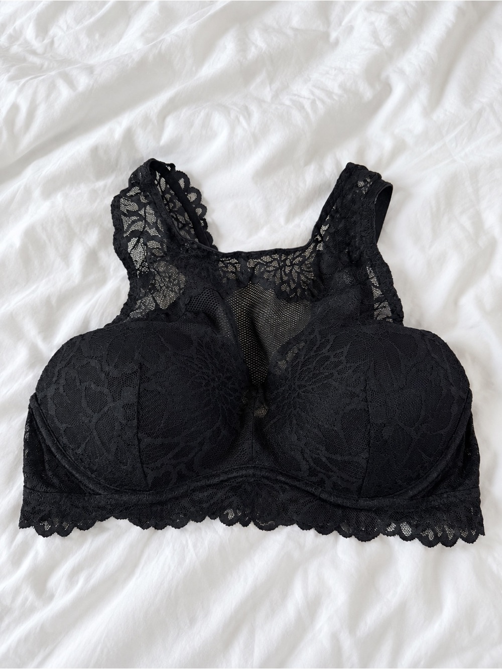 PINK Victoria's Secret Black Lace Bralette with Scalloped Trim